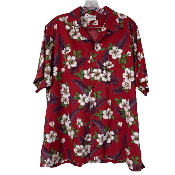 Go Barefoot Mens Button Up Short Sleeve Hawaii Floral Red- L - Picture 2 of 11